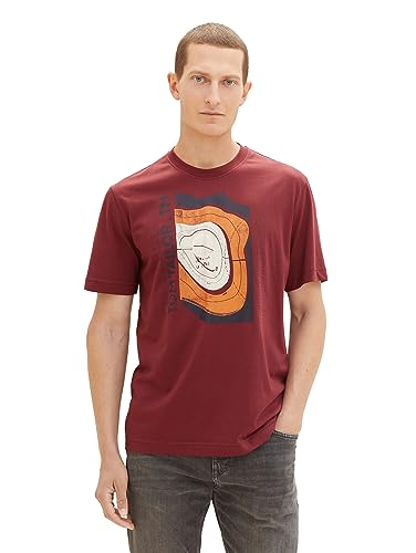 TOM TAILOR Herren 1037836 Klassisches T-Shirt mit abstraktem Wellen-Print, 32220-burned Bordeaux red, L von TOM TAILOR