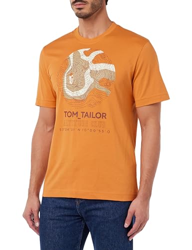 TOM TAILOR Herren 1037836 Klassisches T-Shirt mit abstraktem Wellen-Print, 32243-tomato Cream orange, XL von TOM TAILOR