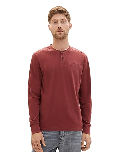 TOM TAILOR Herren 1037842 Klassisches Langarmshirt mit Henley-Ausschnitt, 32220-burned Bordeaux red, S von TOM TAILOR