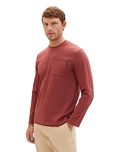 TOM TAILOR Herren 1037849 Klassisches Langarmshirt mit Brusttasche, 32220-burned Bordeaux red, XXL von TOM TAILOR