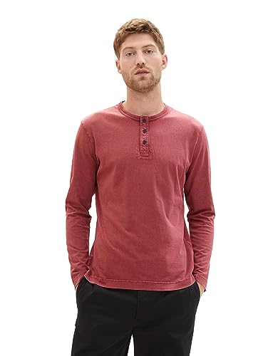 TOM TAILOR Herren 1037851 Langarmshirt mit Henley-Ausschnitt, 32220-burned Bordeaux red, XXL von TOM TAILOR