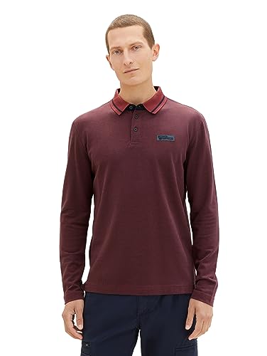 TOM TAILOR Herren 1037852 Longsleeve Poloshirt mit Logo-Print, 32220-burned Bordeaux red, L von TOM TAILOR