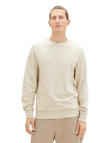 TOM TAILOR Herren 1037854 Basic Sweatshirt mit Allover-Print, 32453-beige Alfalfa line Design, M von TOM TAILOR