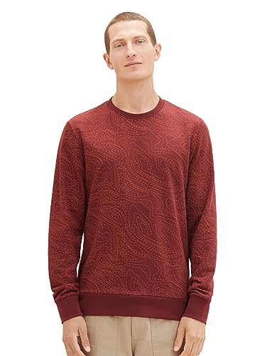 TOM TAILOR Herren 1037854 Basic Sweatshirt mit Allover-Print, 32454-bordeaux red line Design, XL von TOM TAILOR