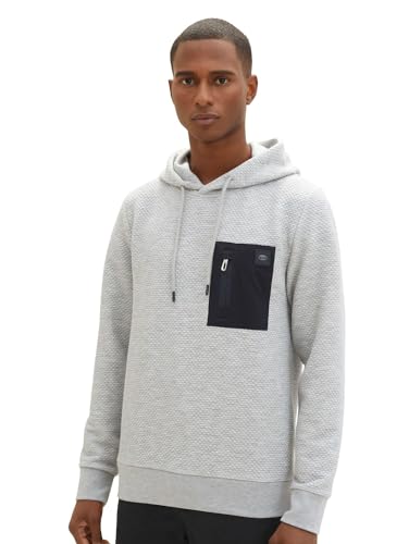 TOM TAILOR Herren 1037861 Hoodie mit feiner Struktur, 12035-Grey Heather Melange, L von TOM TAILOR