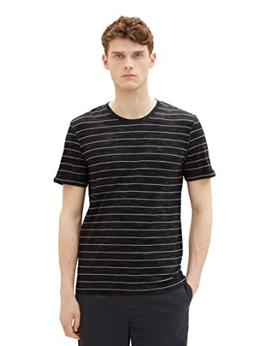 TOM TAILOR Herren 1037992 T-Shirt, 29781 - Black White Inject Stripe, XL von TOM TAILOR