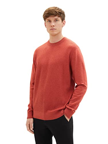 TOM TAILOR Herren 1038193 Cosy Strickpullover mit Rundhals-Ausschnitt, 32720-warm red Melange, L von TOM TAILOR