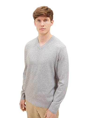 TOM TAILOR Herren 1038194 Cosy Strickpullover mit V-Ausschnitt, 12035-Grey Heather Melange, L von TOM TAILOR