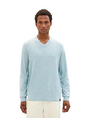 TOM TAILOR Herren 1038194 Cosy Strickpullover mit V-Ausschnitt, 32716-light Blue Melange, L von TOM TAILOR