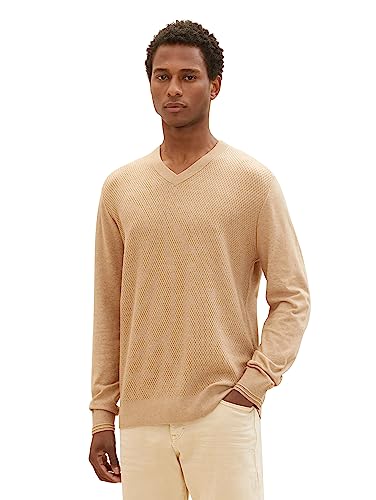 TOM TAILOR Herren 1038194 Cosy Strickpullover mit V-Ausschnitt, 32722-beach Sand Melange, S von TOM TAILOR