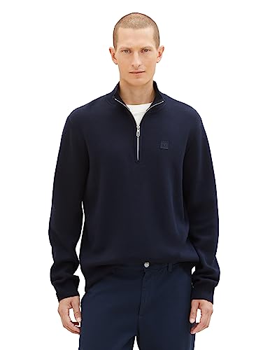 TOM TAILOR Herren 1038197 Troyer Strickpullover, 10668-sky Captain Blue, XL von TOM TAILOR
