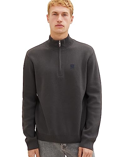 TOM TAILOR Herren 1038197 Troyer Strickpullover, 10899-Tarmac Grey, S von TOM TAILOR