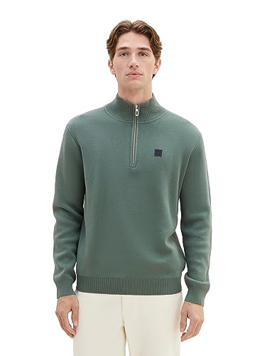 TOM TAILOR Herren 1038197 Troyer Strickpullover, 19643-green dust, XXXL von TOM TAILOR