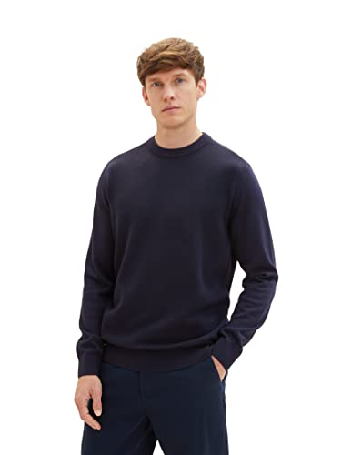 TOM TAILOR Herren 1038198 Basic Crewneck Strickpullover aus Baumwolle, 10668-sky Captain Blue, M von TOM TAILOR