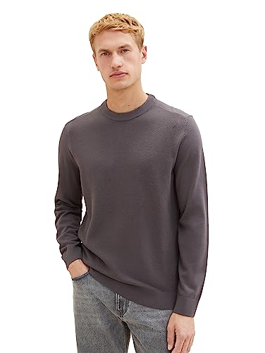 TOM TAILOR Herren 1038198 Basic Crewneck Strickpullover aus Baumwolle, 10899-Tarmac Grey, L von TOM TAILOR