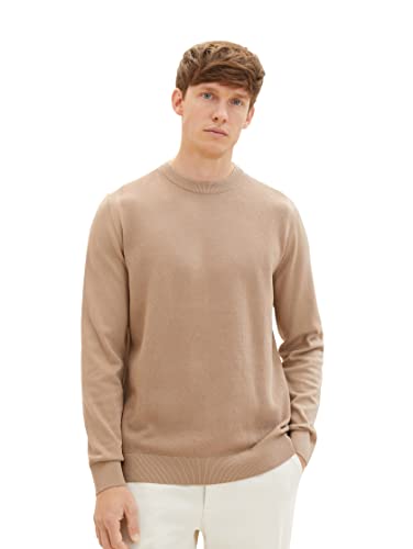 TOM TAILOR Herren 1038198 Basic Crewneck Strickpullover aus Baumwolle, 10942-Beach Sand, L von TOM TAILOR