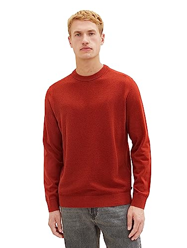 TOM TAILOR Herren 1038198 Basic Crewneck Strickpullover aus Baumwolle, 14302-velvet red, XL von TOM TAILOR