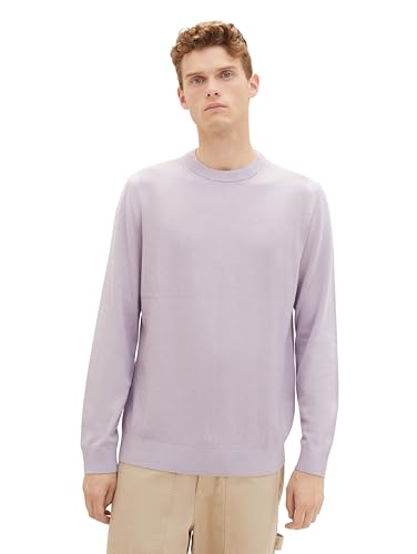 TOM TAILOR Herren 1038198 Basic Crewneck Strickpullover aus Baumwolle, 32242-iris Lilac, L von TOM TAILOR