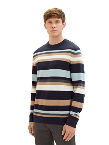 TOM TAILOR Herren 1038200 Strickpullover mit Streifen aus Baumwolle, 32762-navy Knitted Multi Stripe, XL von TOM TAILOR