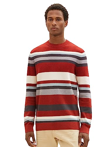 TOM TAILOR Herren 1038200 Strickpullover mit Streifen aus Baumwolle, 32766-red Knitted Multi Stripe, M von TOM TAILOR