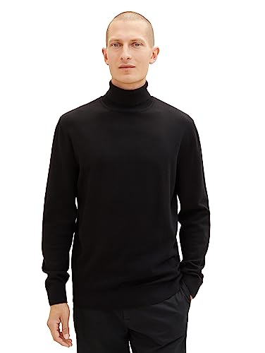 TOM TAILOR Herren 1038202 Basic Rollkragen-Pullover aus Baumwolle, 29999-Black, L von TOM TAILOR