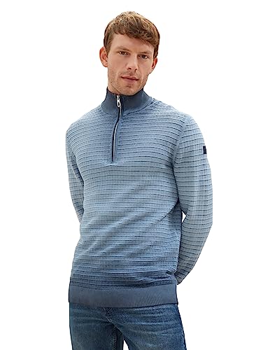 TOM TAILOR Herren 1038204 Washed Look Troyer Strickpullover aus Baumwolle, 10668-sky Captain Blue, L von TOM TAILOR