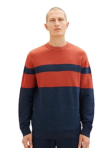 TOM TAILOR Herren 1038207 Colourblock Strick-Pullover aus Baumwolle, 32724-red Navy Multi Structure, M von TOM TAILOR