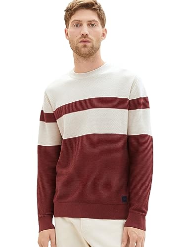 TOM TAILOR Herren 1038207 Colourblock Strick-Pullover aus Baumwolle, 33759-red Alfalfa Multi Structure, XXL von TOM TAILOR