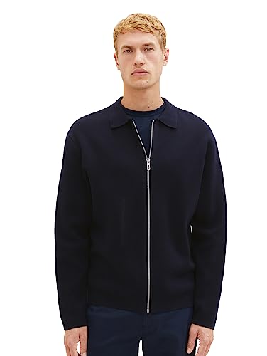 TOM TAILOR Herren 1038210 Strickjacke mit Reißverschluss, 10668-sky Captain Blue, XL von TOM TAILOR