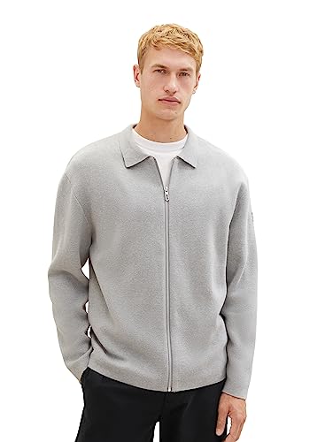 TOM TAILOR Herren 1038210 Strickjacke mit Reißverschluss, 12035-Grey Heather Melange, XL von TOM TAILOR