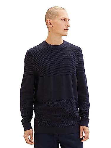 TOM TAILOR Herren 1038212 Crewneck Strickpullover aus Baumwolle, 10668-sky Captain Blue, L von TOM TAILOR