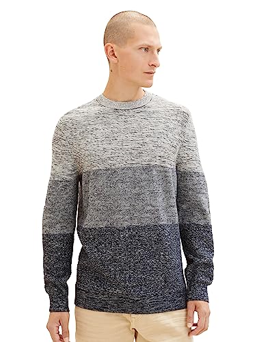 TOM TAILOR Herren 1038212 Crewneck Strickpullover aus Baumwolle, 32794-beige Multi Structure Design, XXL von TOM TAILOR
