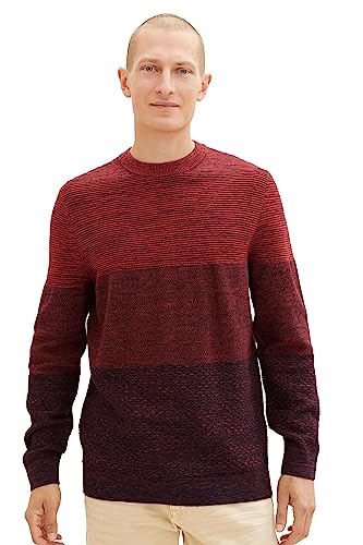 TOM TAILOR Herren 1038212 Crewneck Strickpullover aus Baumwolle, 32795-red Multi Structure Design, S von TOM TAILOR