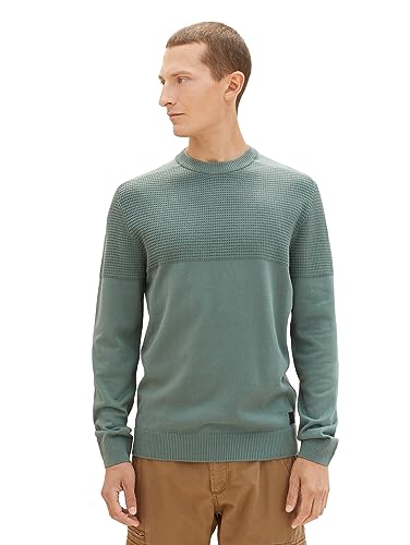 TOM TAILOR Herren 1038221 Strick-Pullover aus Baumwolle, 19643-green dust, M von TOM TAILOR