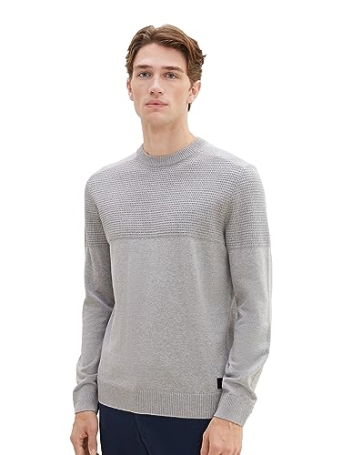 TOM TAILOR Herren 1038221 Strick-Pullover aus Baumwolle, 12035-Grey Heather Melange, XL von TOM TAILOR