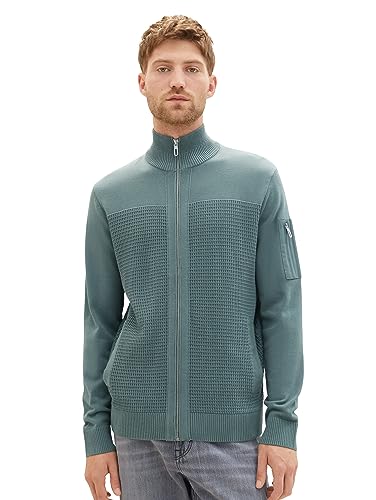 TOM TAILOR Herren 1038232 Strickjacke aus Baumwolle mit Reißverschluss, 19643-green dust, XL von TOM TAILOR