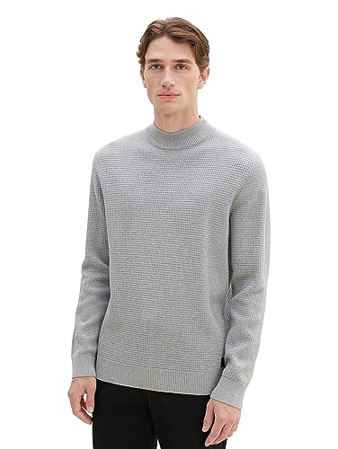 TOM TAILOR Herren 1038233 Basic Mockneck Strick-Pullover aus Baumwolle, 12035-Grey Heather Melange, L von TOM TAILOR