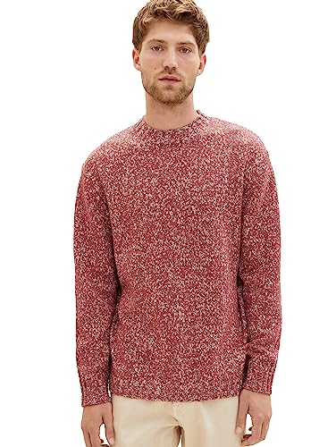 TOM TAILOR Herren 1038236 Comfort Fit Mouliné Strick-Pullover, 32733-bordeaux red Fancy Structure, L von TOM TAILOR