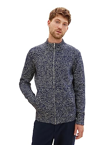 TOM TAILOR Herren 1038237 Mouliné Strickjacke mit Reißverschluss, 32735-sky Captain Fancy Structure, L von TOM TAILOR