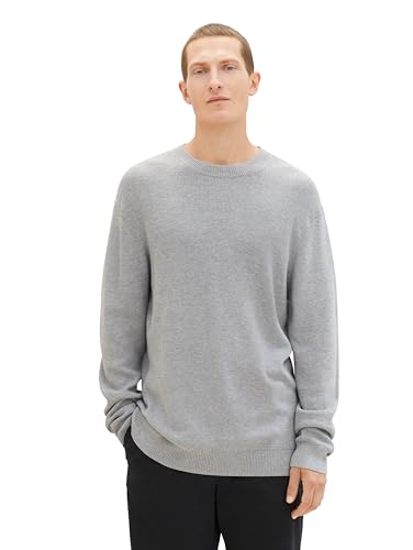 TOM TAILOR Herren 1038238 Cosy Basic Crewneck Strick-Pullover, 12035-Grey Heather Melange, L von TOM TAILOR