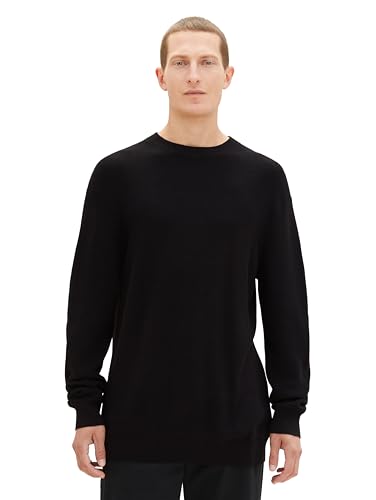 TOM TAILOR Herren 1038238 Cosy Basic Crewneck Strick-Pullover, 29999-Black, L von TOM TAILOR