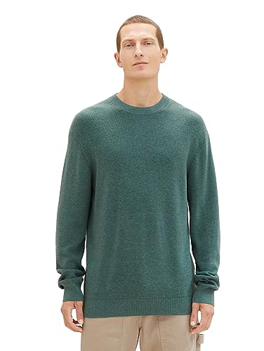 TOM TAILOR Herren 1038238 Cosy Basic Crewneck Strick-Pullover, 32619-green dust Melange, L von TOM TAILOR