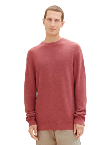 TOM TAILOR Herren 1038238 Cosy Basic Crewneck Strick-Pullover, 32621-burned Bordeaux red Melange, L von TOM TAILOR