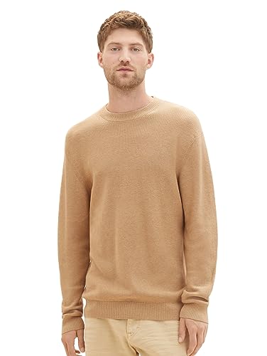 TOM TAILOR Herren 1038238 Cosy Basic Crewneck Strick-Pullover, 32722-beach Sand Melange, M von TOM TAILOR