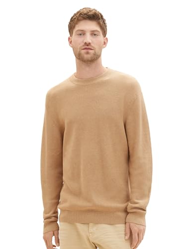 TOM TAILOR Herren 1038238 Cosy Basic Crewneck Strick-Pullover, 32722-beach Sand Melange, XL von TOM TAILOR