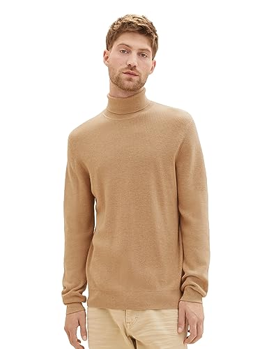 TOM TAILOR Herren 1038241 Cosy Turtle-Neck Strick-Pullover, 32722-beach Sand Melange, L von TOM TAILOR