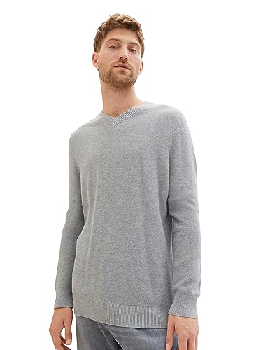 TOM TAILOR Herren 1038242 Cosy V-Neck Strick-Pullover, 12035-Grey Heather Melange, L von TOM TAILOR