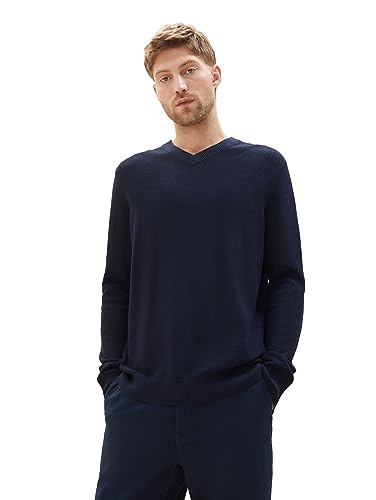 TOM TAILOR Herren 1038242 Cosy V-Neck Strick-Pullover, 13160-Knitted Navy Melange, XXXL von TOM TAILOR