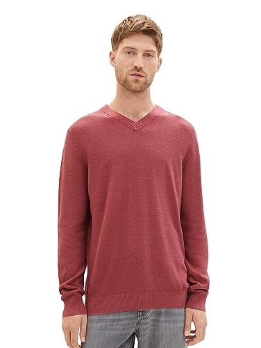 TOM TAILOR Herren 1038242 Cosy V-Neck Strick-Pullover, 32621-burned Bordeaux red Melange, M von TOM TAILOR