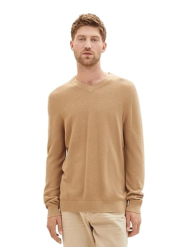 TOM TAILOR Herren 1038242 Cosy V-Neck Strick-Pullover, 32722-beach Sand Melange, XXL von TOM TAILOR